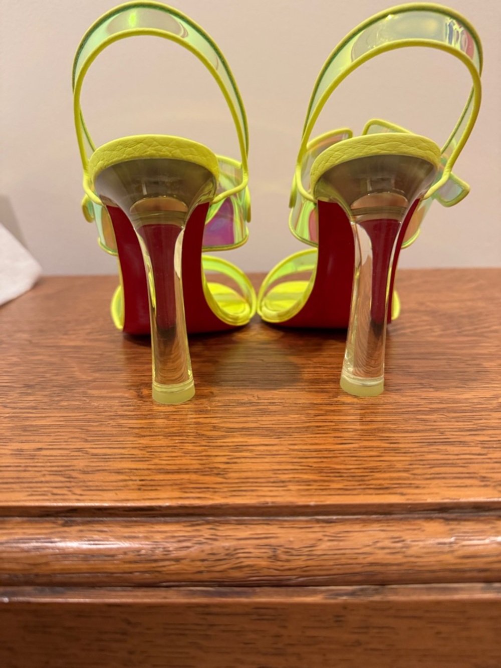Christian Louboutin Neon Green Iridescent Clear Heel Sandals - Picture 4 of 11